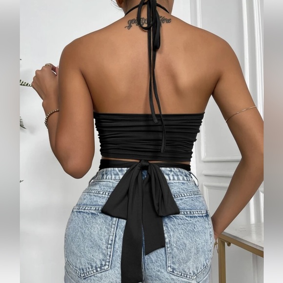 Cut Out Front Tie Back Halter Top - Picture 3 of 6
